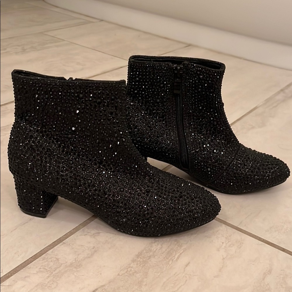Elegant Bedazzled Black Ankle Boots